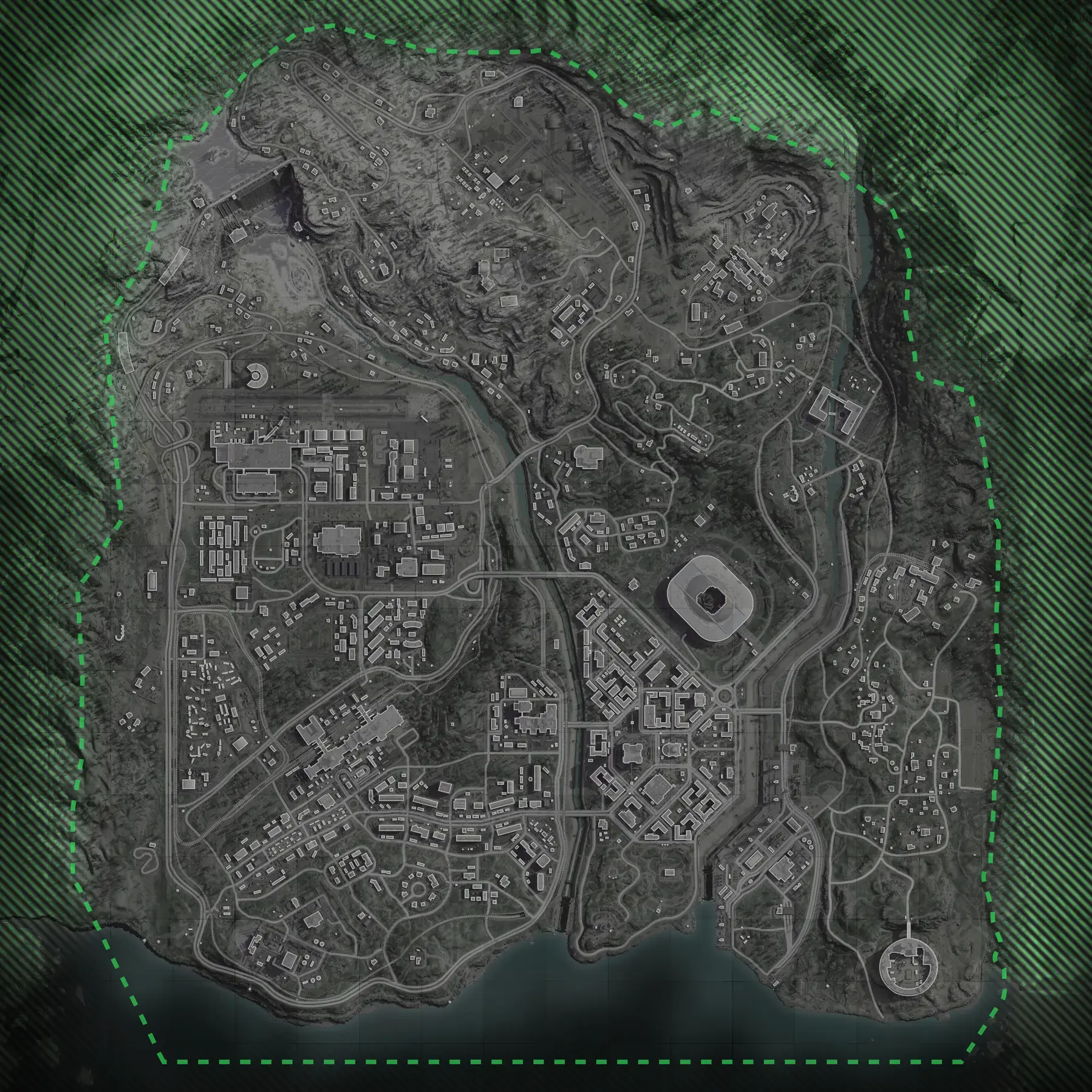 Overhead map of Verdansk with bunker locations marked 0 through 11