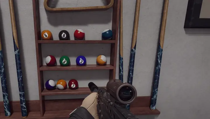 Pool rack on the wall · racked balls read out the code