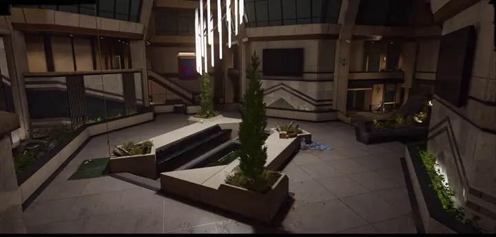 Atrium planters and centre trees (area view)